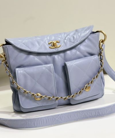 Chanel 24P Messenger Hobo Pale Purple - chanel messenger purple replica front view
